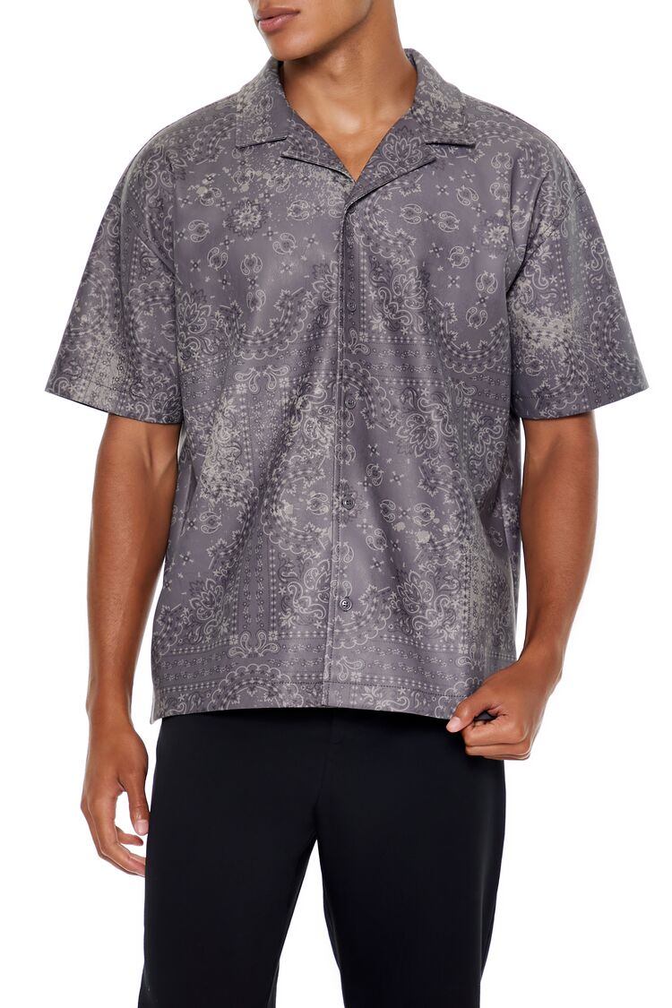  Forever 21 Paisley Print Faux Leather Shirt - gunmetal black - Bonton