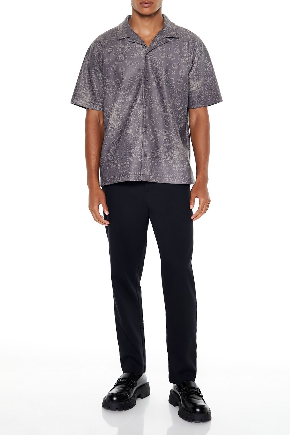  Forever 21 Paisley Print Faux Leather Shirt - gunmetal black - Bonton