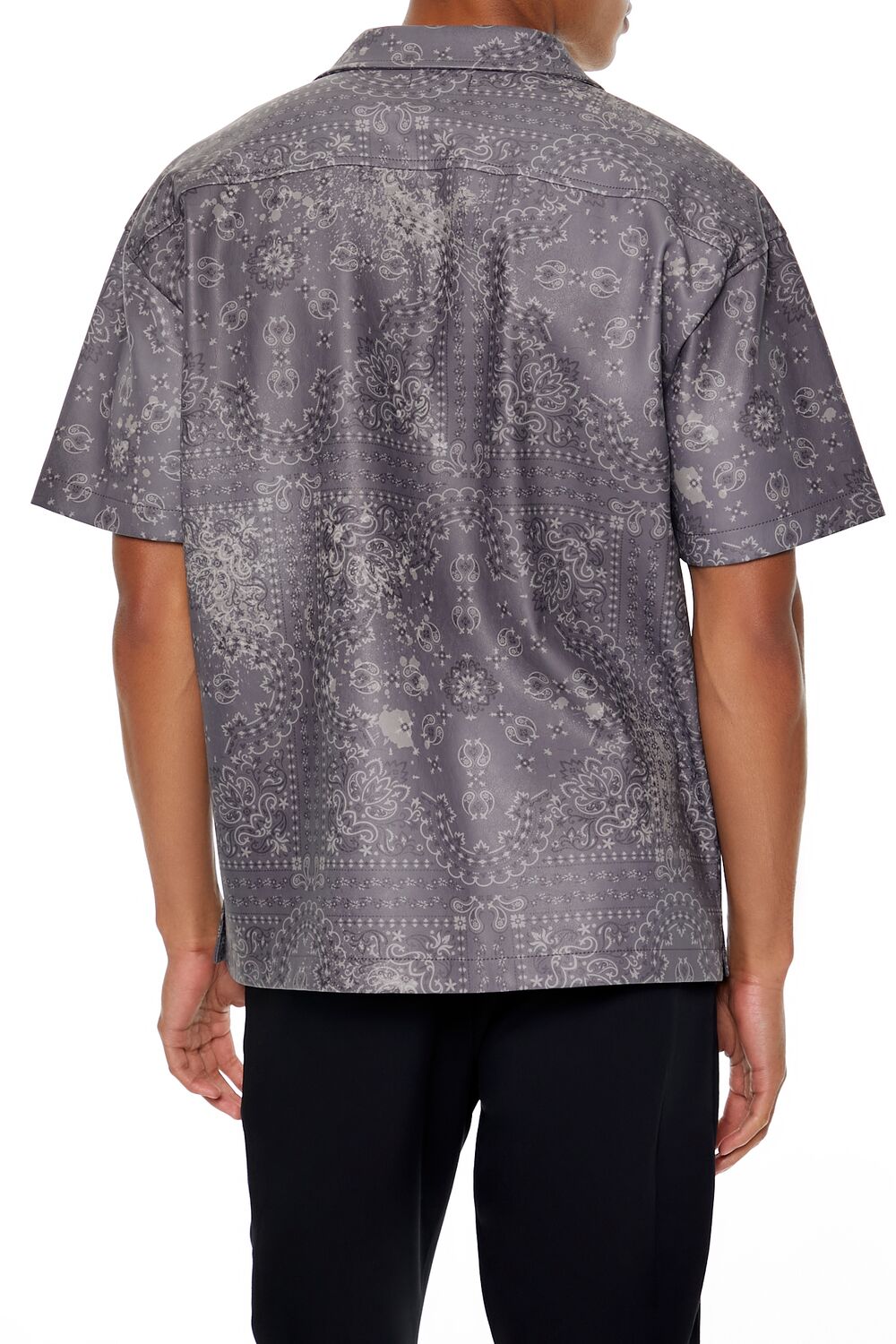  Forever 21 Paisley Print Faux Leather Shirt - gunmetal black - Bonton