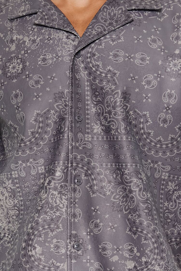  Forever 21 Paisley Print Faux Leather Shirt - gunmetal black - Bonton