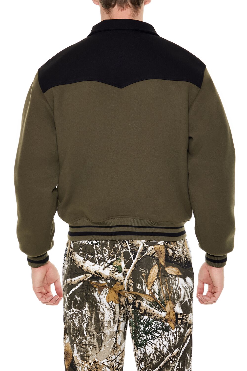  Forever 21 Colorblock Zip-Up Bomber Jacket - olive-black-swatch - Bonton