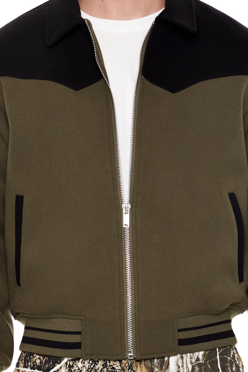  Forever 21 Colorblock Zip-Up Bomber Jacket - olive-black-swatch - Bonton