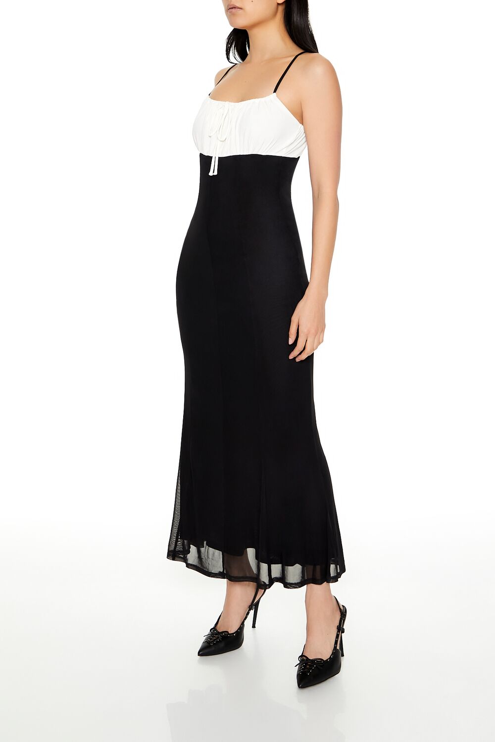  Forever 21 Colorblock Bow Cami Maxi Dress - black-cream-swatch - Bonton