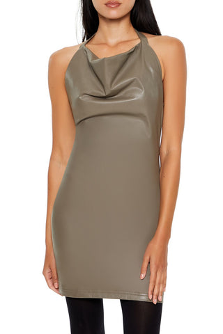 Faux Leather Halter Mini Dress