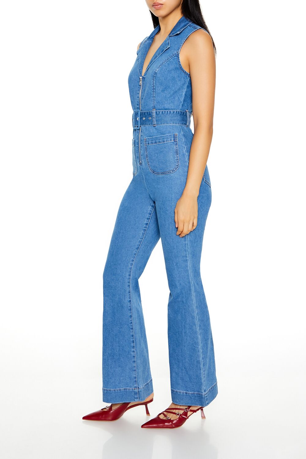  Forever 21 Sleeveless Denim Zip-Up Jumpsuit - medium-denim - Bonton