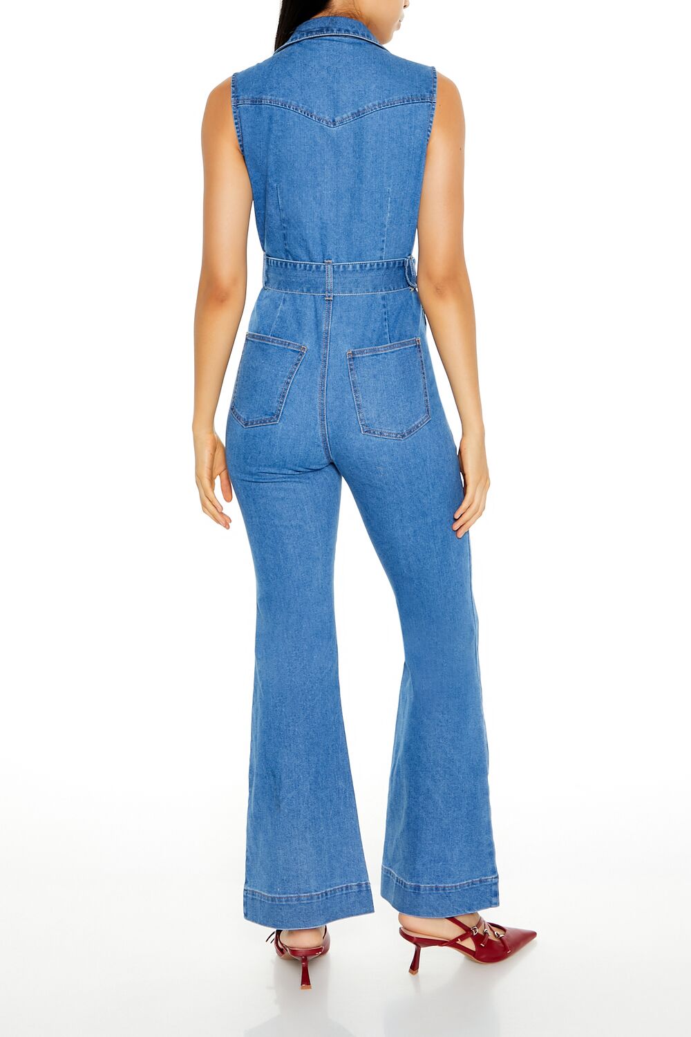  Forever 21 Sleeveless Denim Zip-Up Jumpsuit - medium-denim - Bonton