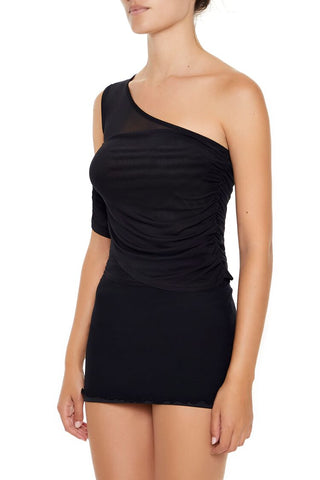 Mesh One-Shoulder Crop Top