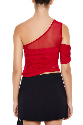 Mesh One-Shoulder Crop Top