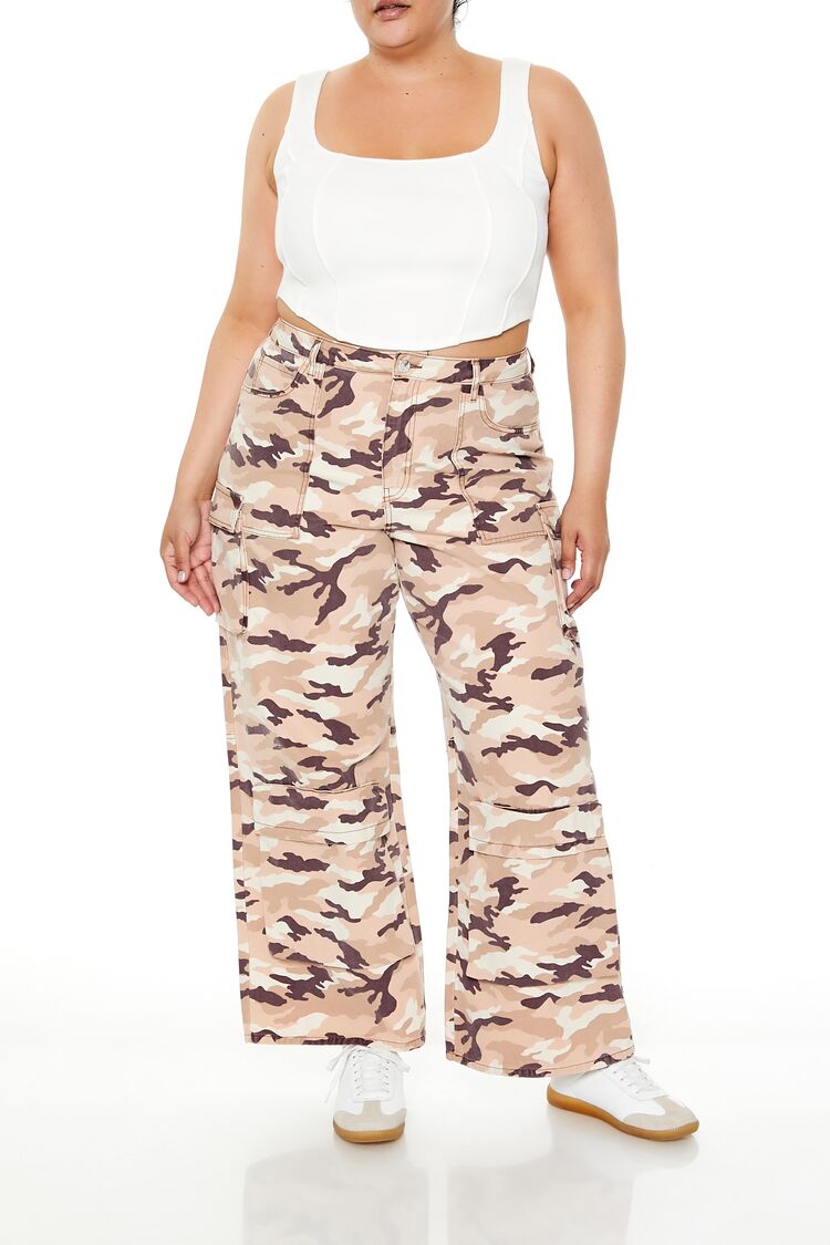  Forever 21 Plus Size Leaf Print Cargo Pants - pink-multi - Bonton