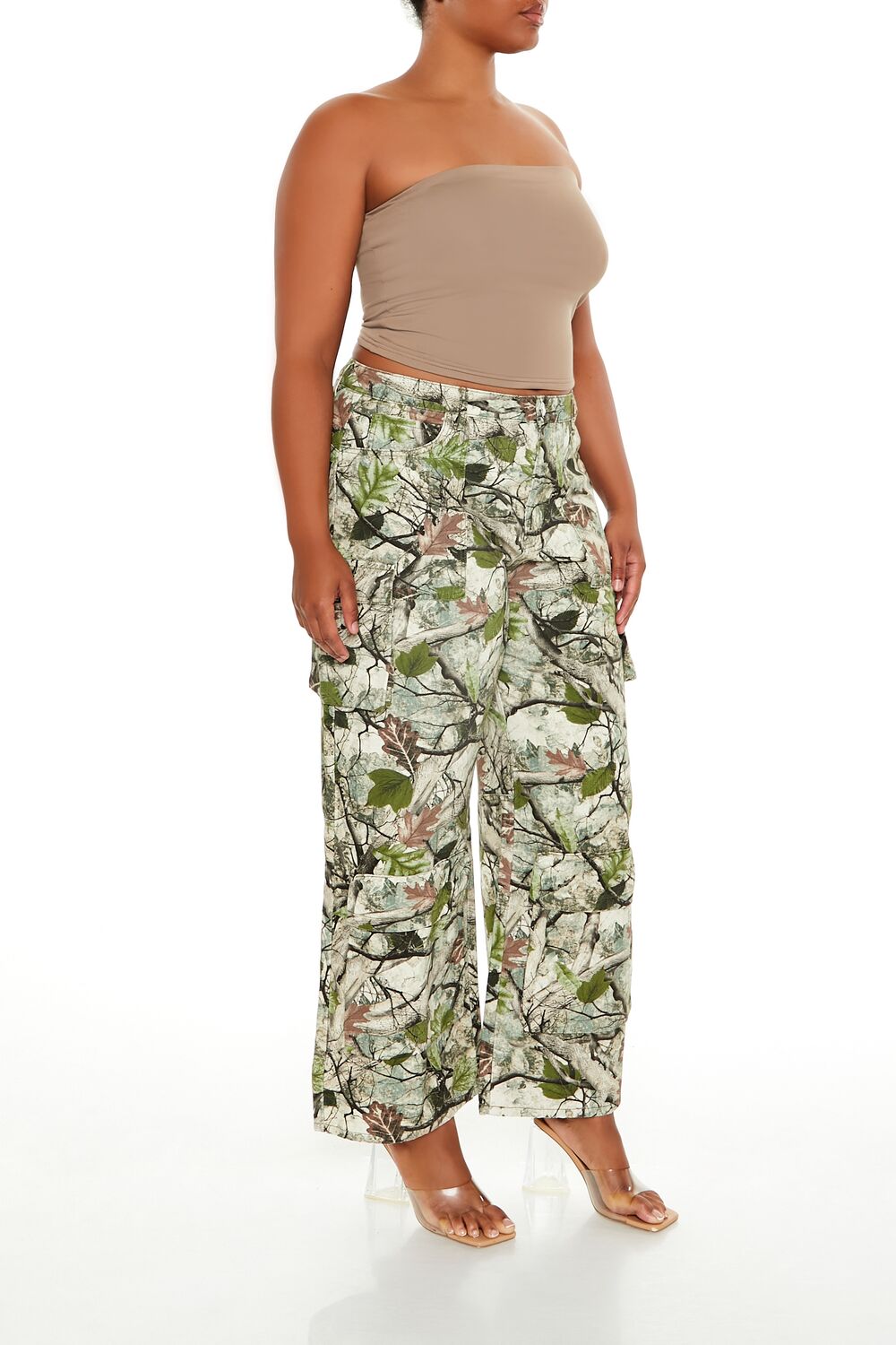  Forever 21 Plus Size Leaf Print Cargo Pants - pink-multi - Bonton