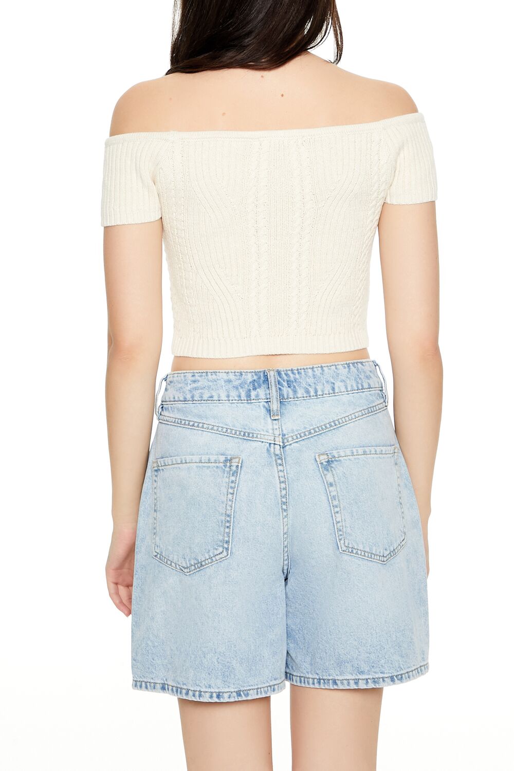  Forever 21 Sweater-Knit Off-the-Shoulder Crop Top - cream - Bonton