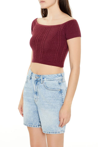 Sweater-Knit Off-the-Shoulder Crop Top