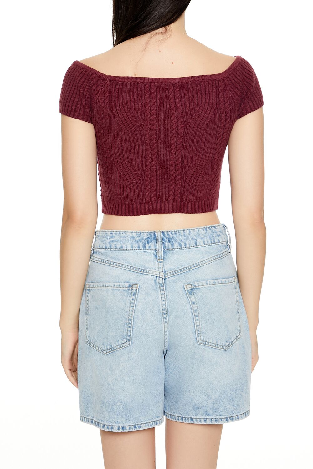  Forever 21 Sweater-Knit Off-the-Shoulder Crop Top - cream - Bonton