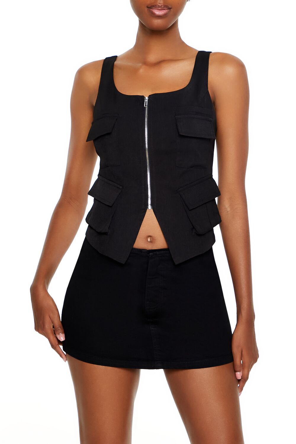  Forever 21 Cargo Split-Hem Crop Top - black - Bonton