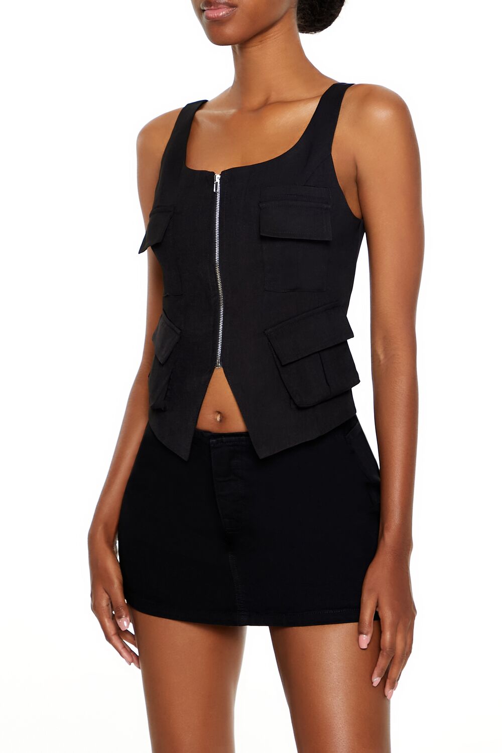  Forever 21 Cargo Split-Hem Crop Top - black - Bonton