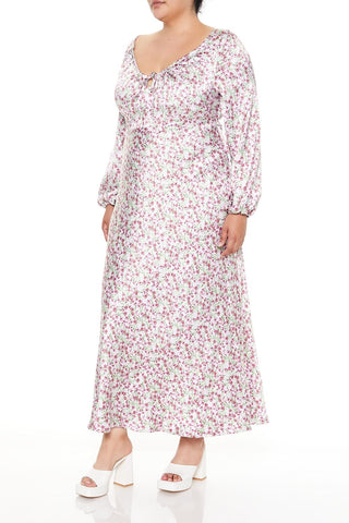 Plus Size Satin Floral Maxi Dress