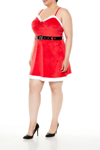 Plus Size Belted Santa Mini Dress