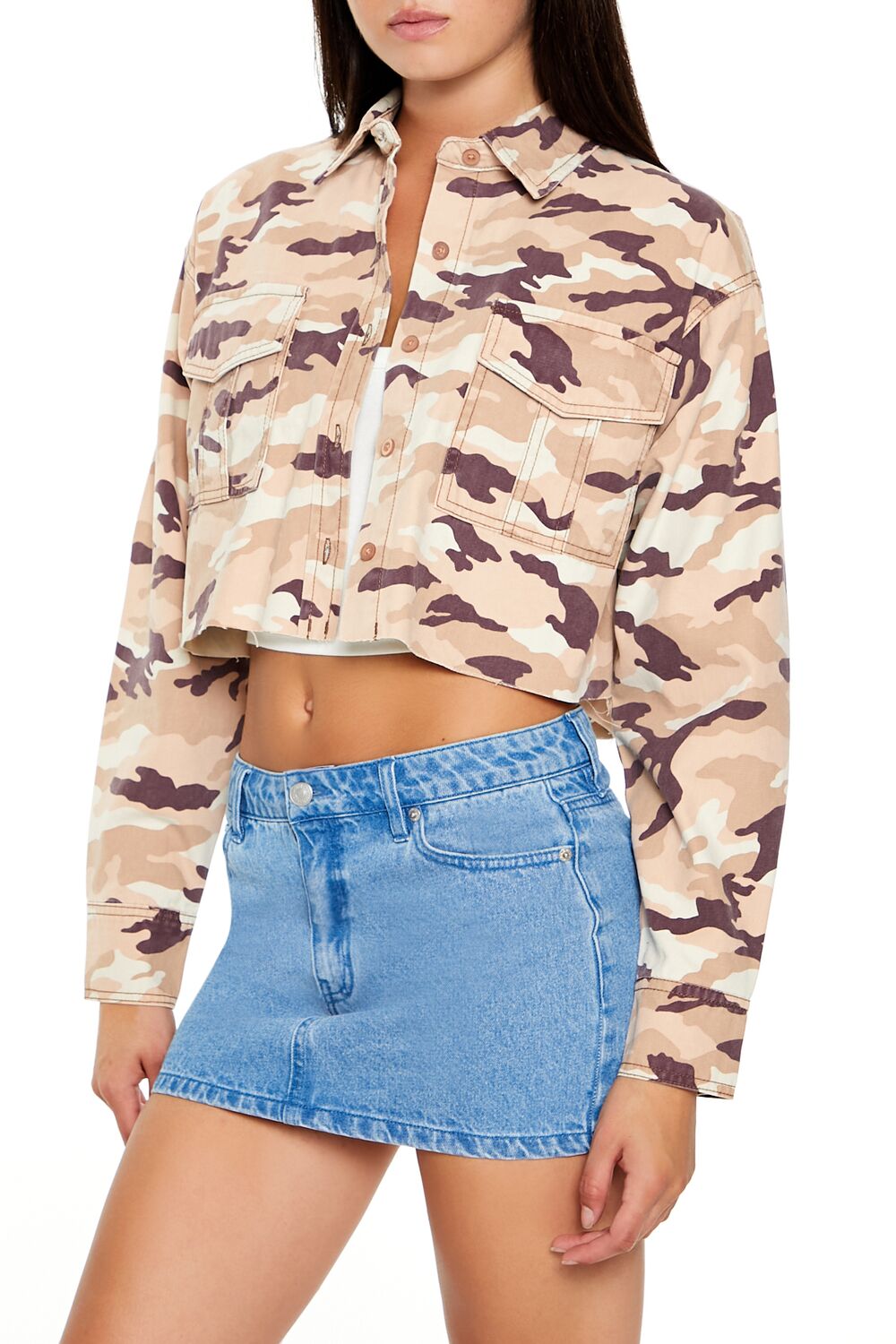  Forever 21 Camo Print Twill Shirt - pink multi - Bonton