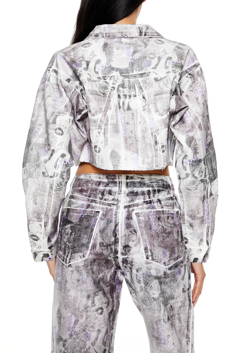  Forever 21 Abstract Print Trucker Jacket - purple-multi-swatch - Bonton
