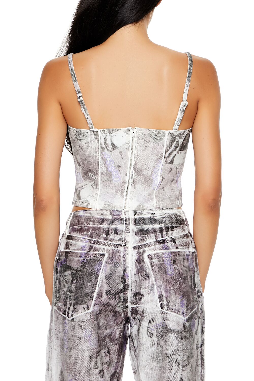  Forever 21 Abstract Print Denim Cropped Cami - purple multi - Bonton