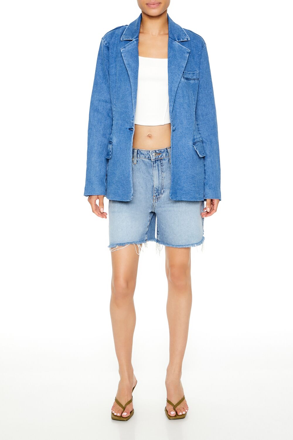  Forever 21 Notched Denim Blazer - medium-denim - Bonton