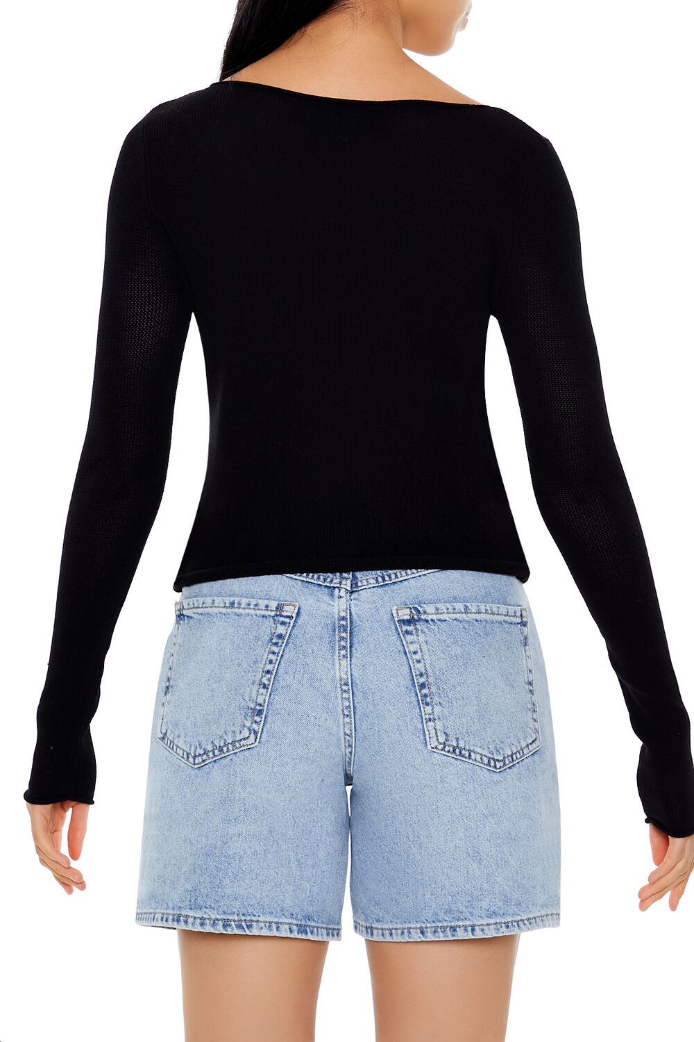  Forever 21 Cropped Boat-Neck Sweater - black - Bonton