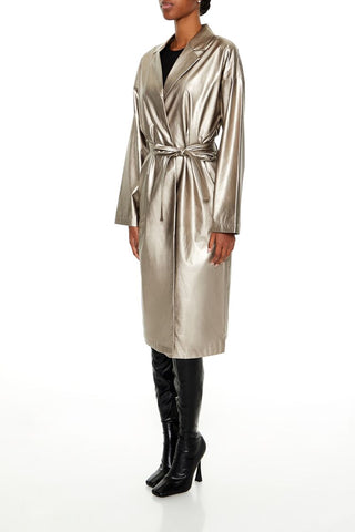 Metallic Tie-Waist Trench Coat