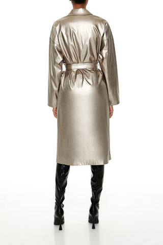 Metallic Tie-Waist Trench Coat
