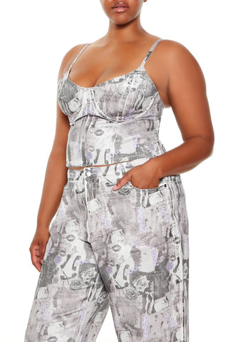 Plus Size Abstract Print Bustier Cami