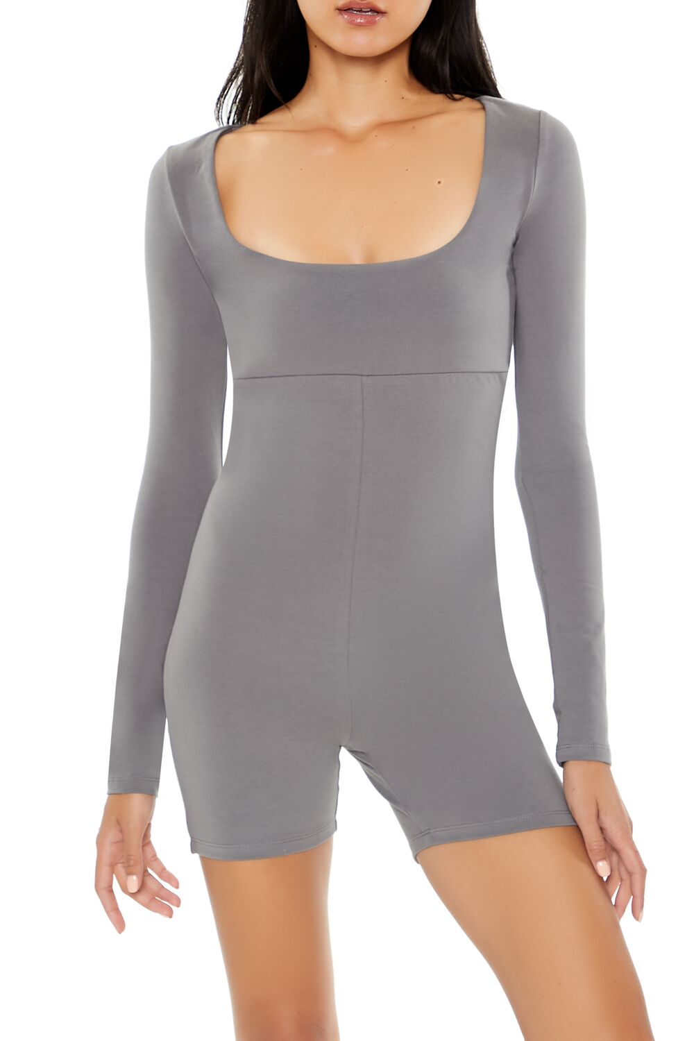  Forever 21 Fitted Long-Sleeve Romper - pewter - Bonton