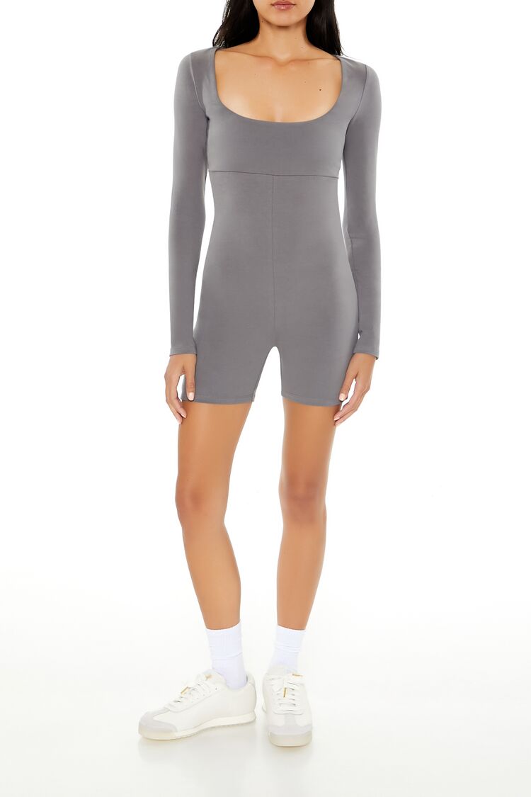  Forever 21 Fitted Long-Sleeve Romper - pewter - Bonton