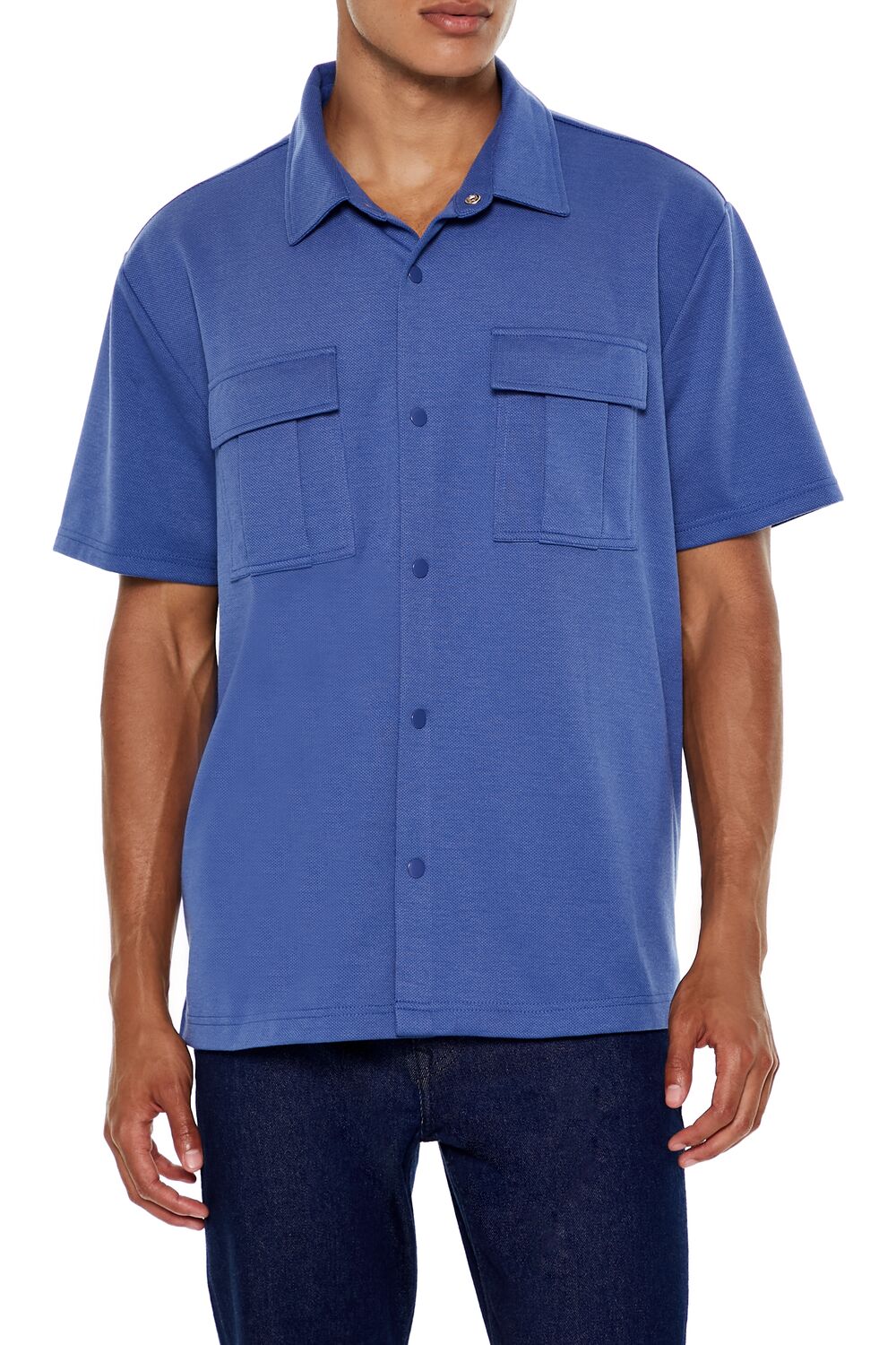  Forever 21 Two-Pocket Button-Front Shirt - dusty blue - Bonton
