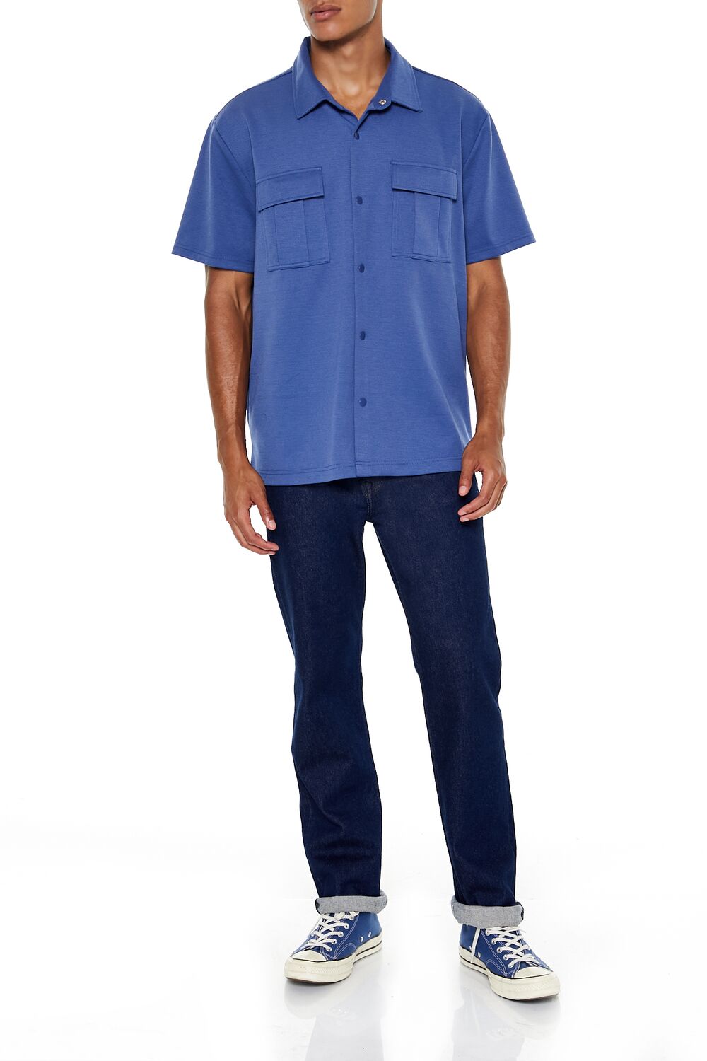  Forever 21 Two-Pocket Button-Front Shirt - dusty blue - Bonton