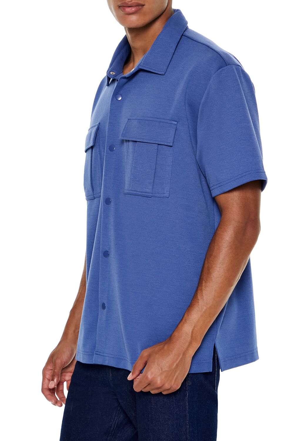  Forever 21 Two-Pocket Button-Front Shirt - dusty blue - Bonton