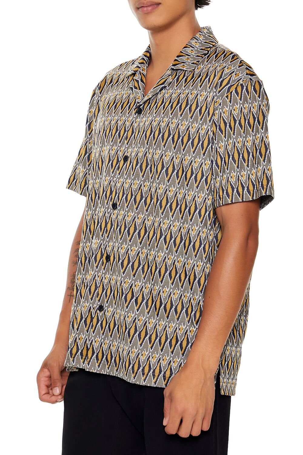  Forever 21 Geo Print Button-Up Shirt - deep taupe multi - Bonton