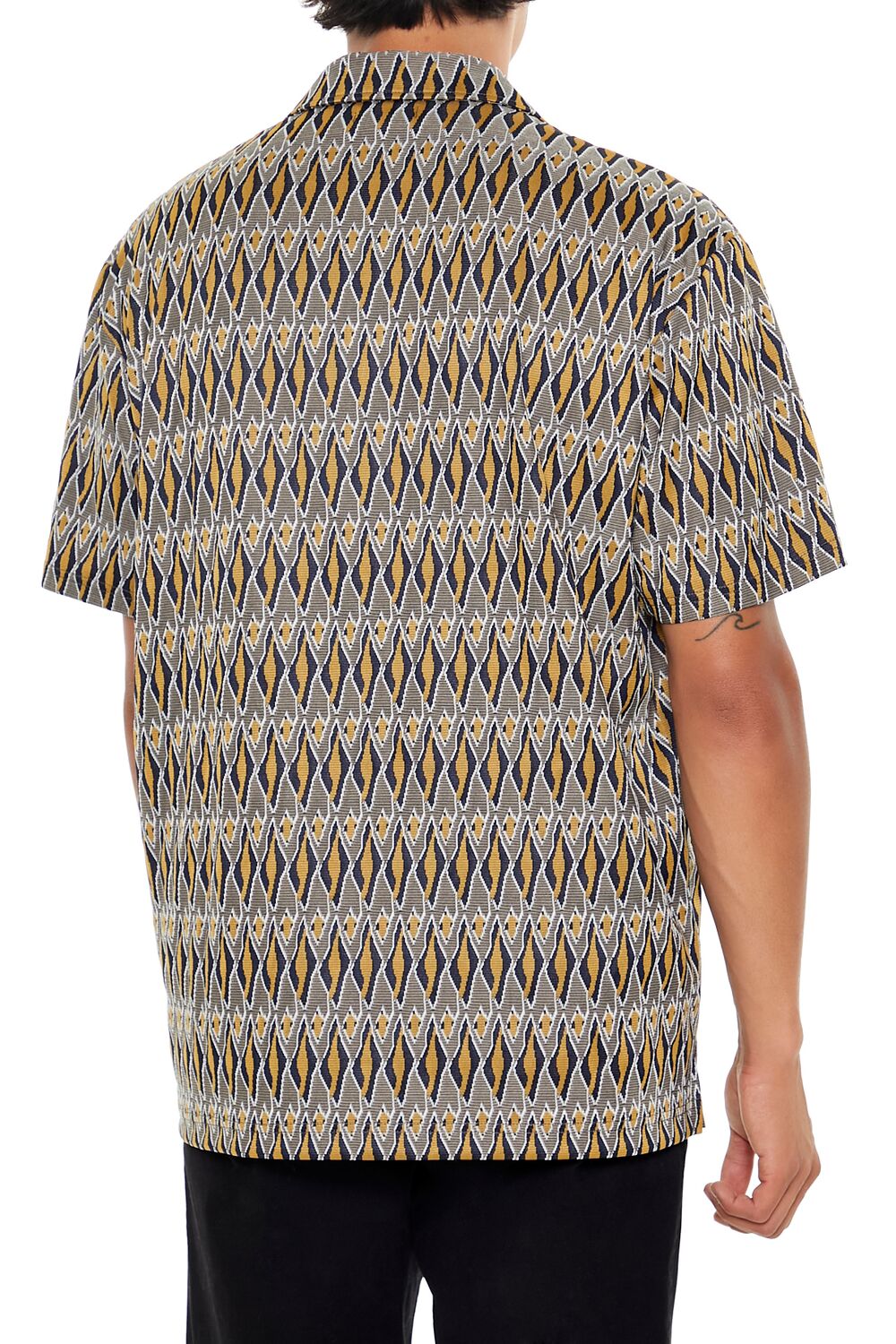  Forever 21 Geo Print Button-Up Shirt - deep taupe multi - Bonton