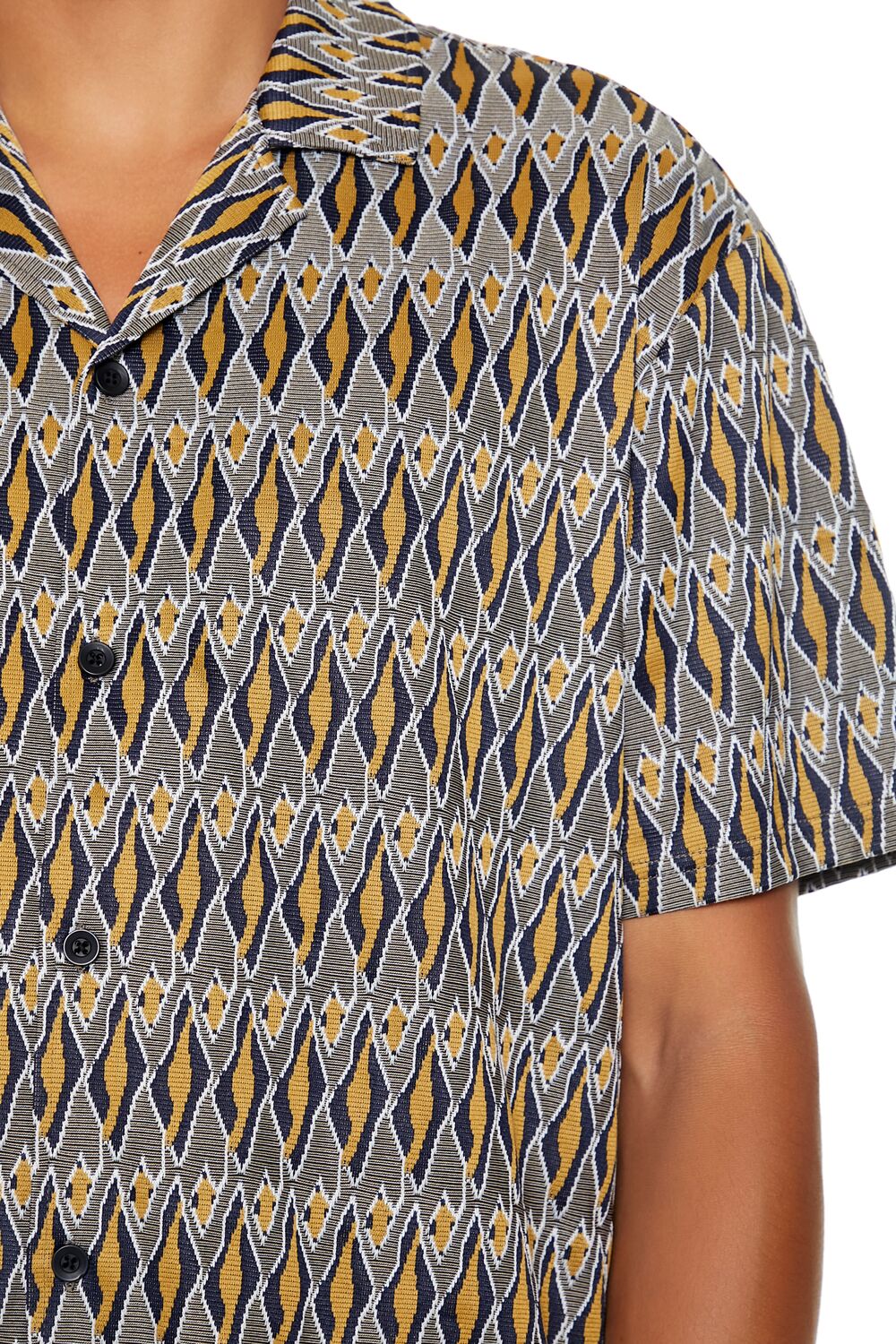  Forever 21 Geo Print Button-Up Shirt - deep taupe multi - Bonton