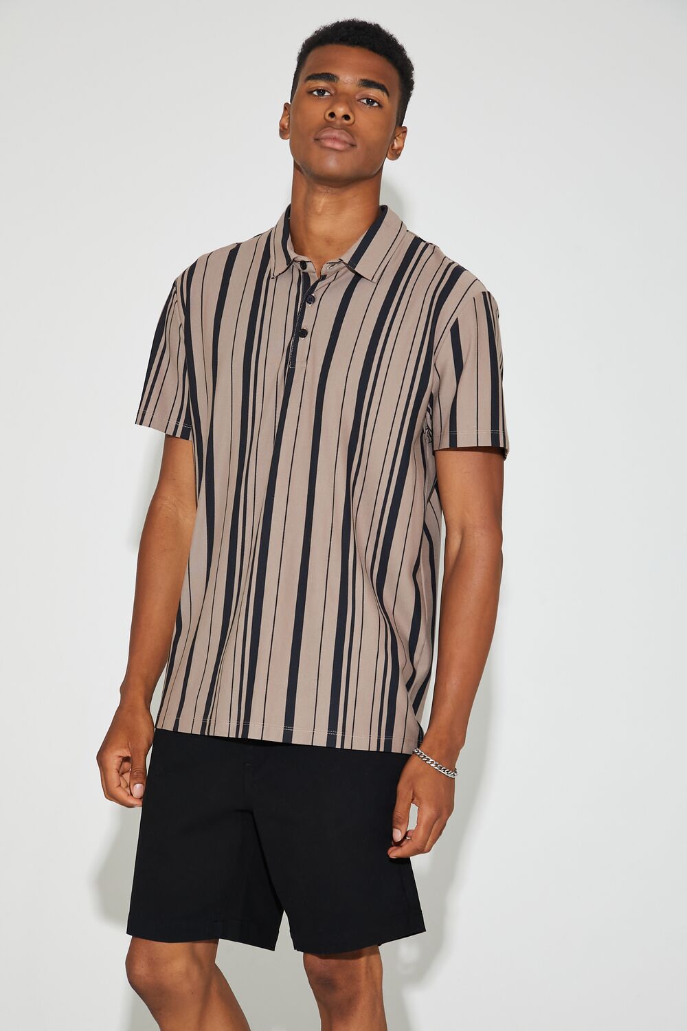  Forever 21 Striped Polo Shirt - deep taupe black - Bonton