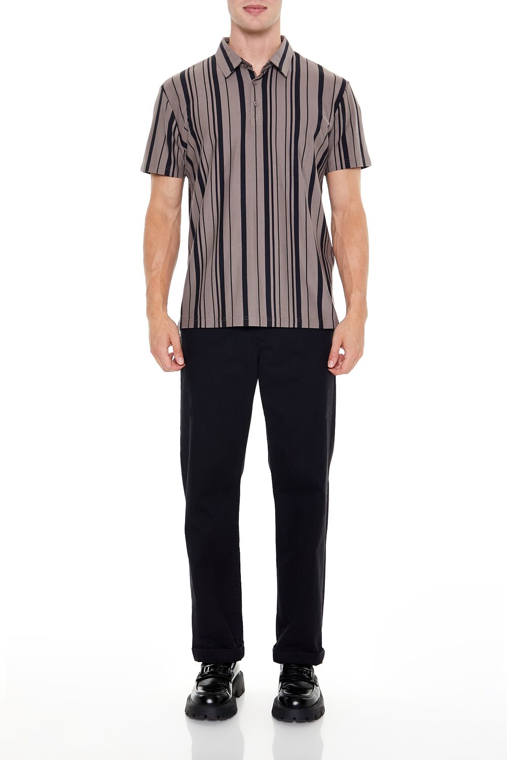  Forever 21 Striped Polo Shirt - deep taupe black - Bonton