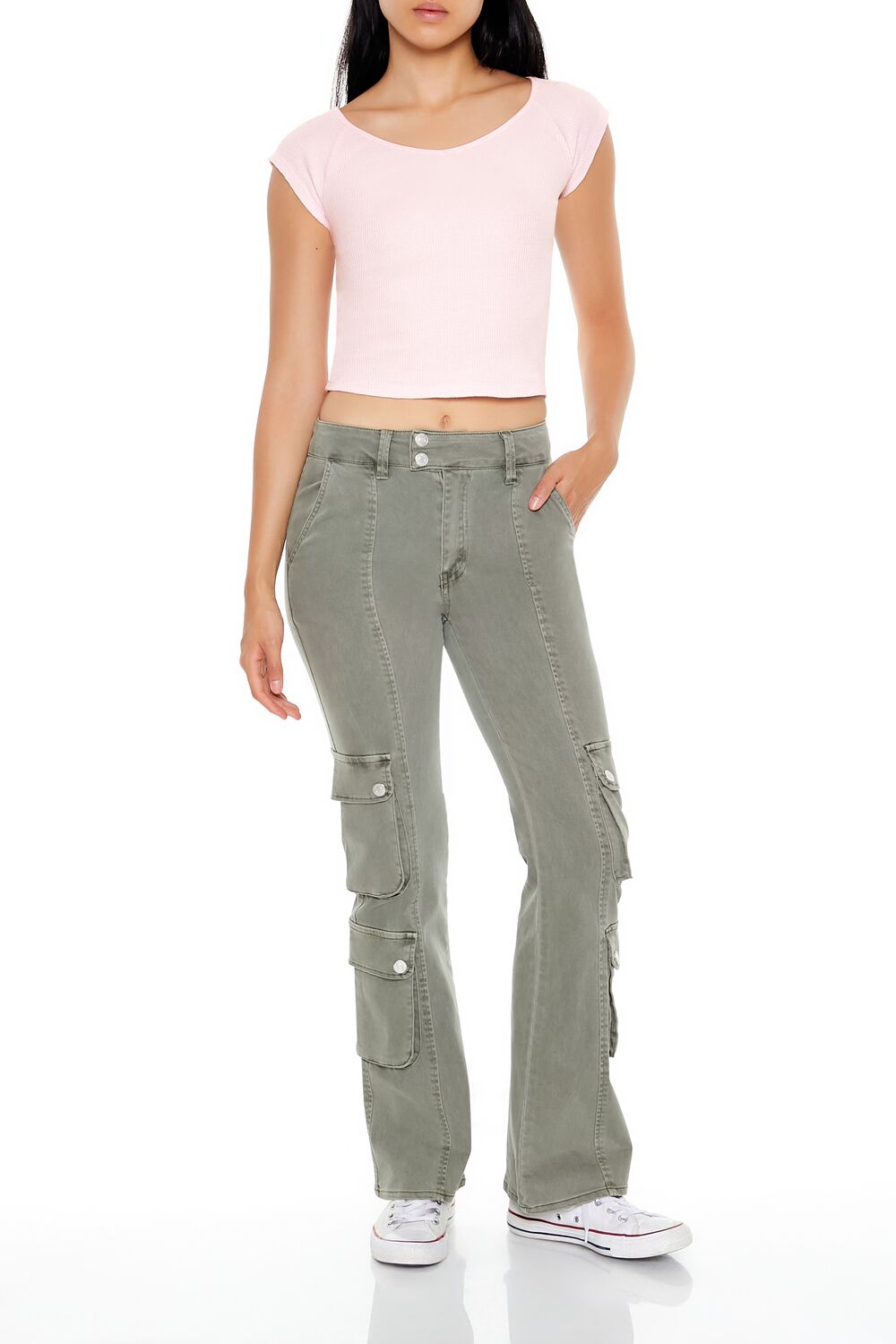  Forever 21 Thermal Cap-Sleeve Cropped Tee - seashell - Bonton