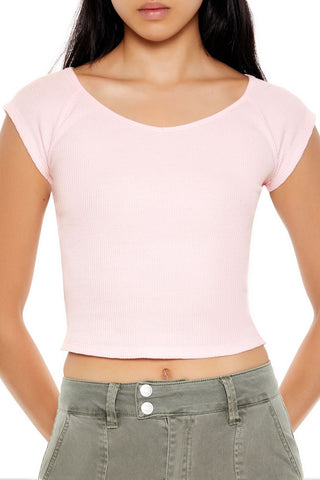 Thermal Cap-Sleeve Cropped Tee