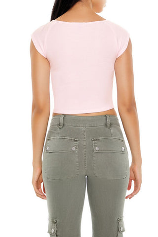 Thermal Cap-Sleeve Cropped Tee