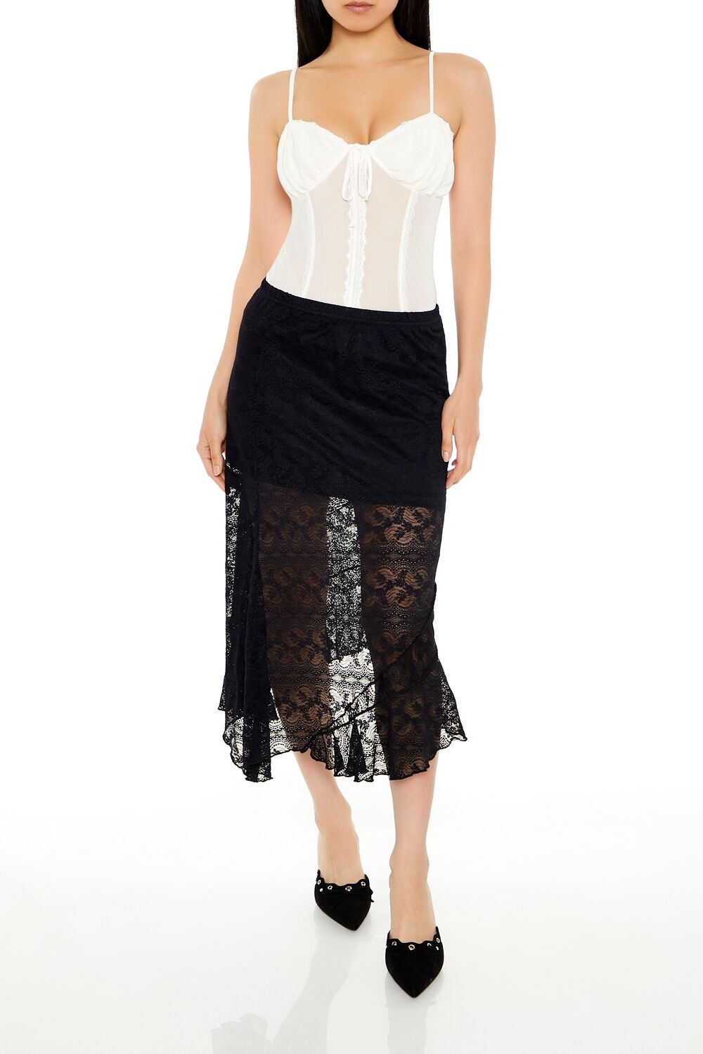  Forever 21 Mesh Cami Thong Bodysuit - cream - Bonton