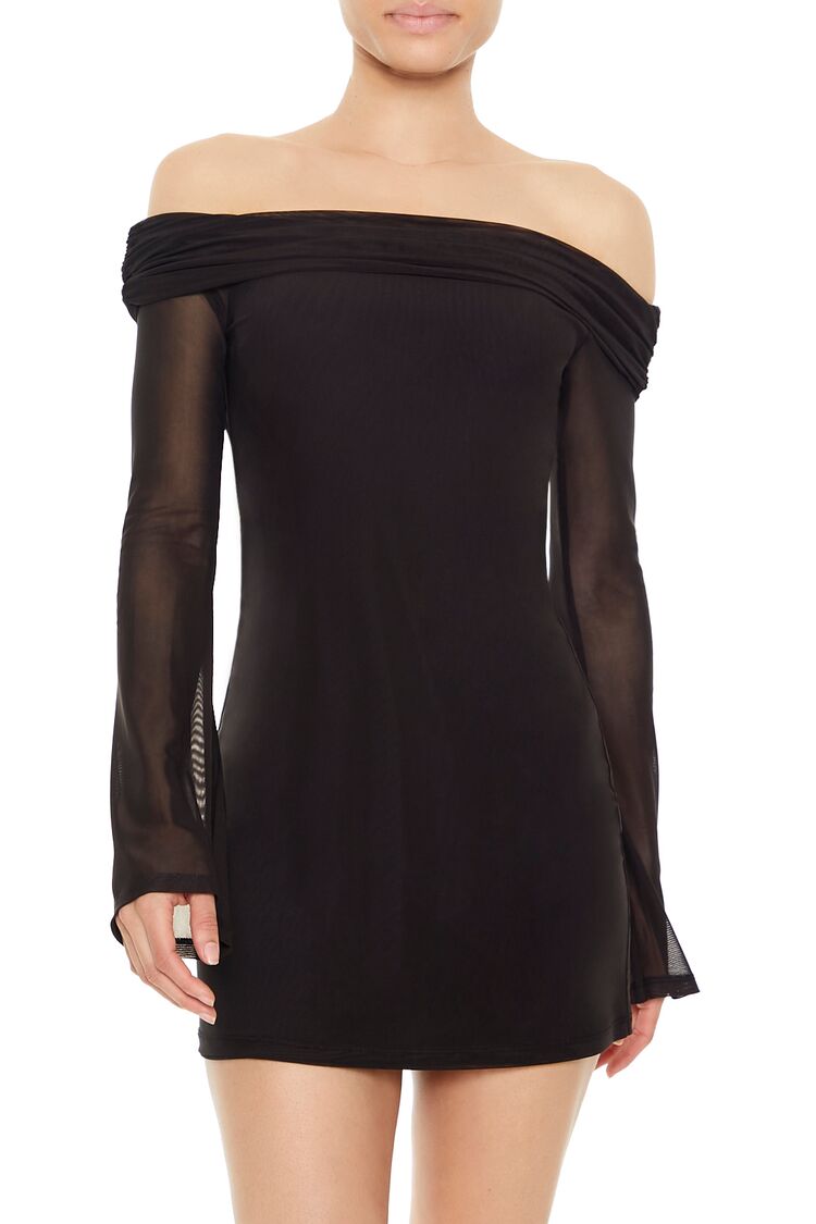  Forever 21 Off-the-Shoulder Mini Dress - black-swatch - Bonton