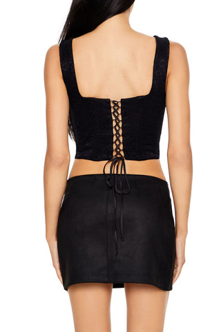 Lace-Up Lace Crop Top