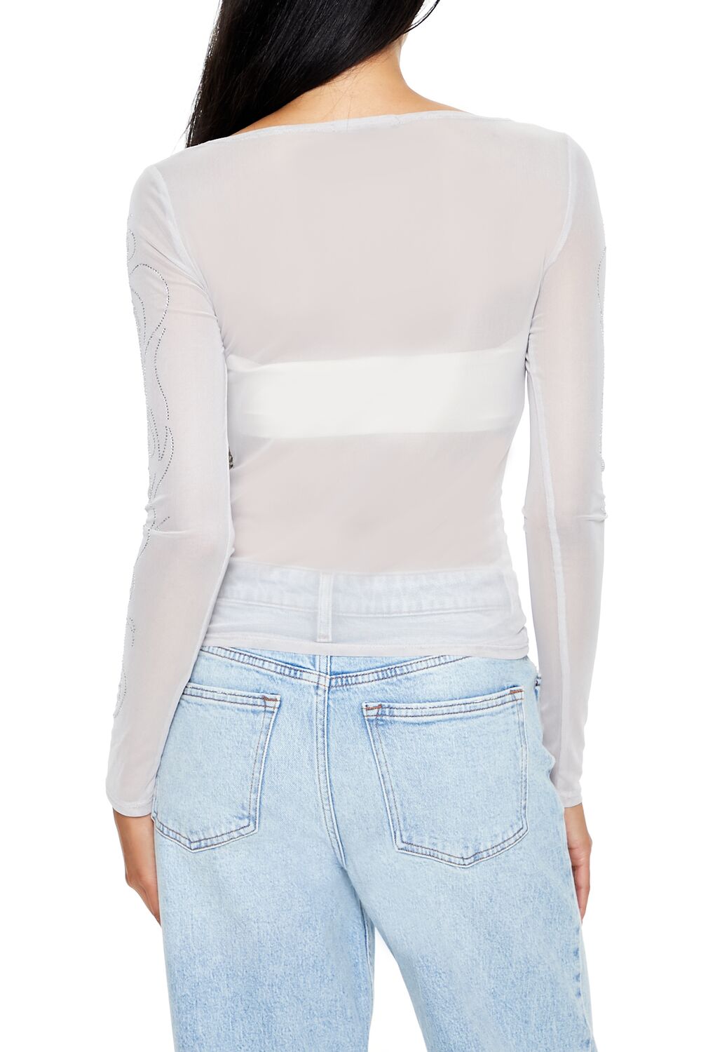  Forever 21 Mesh Rhinestone Flame Top - grey multi - Bonton