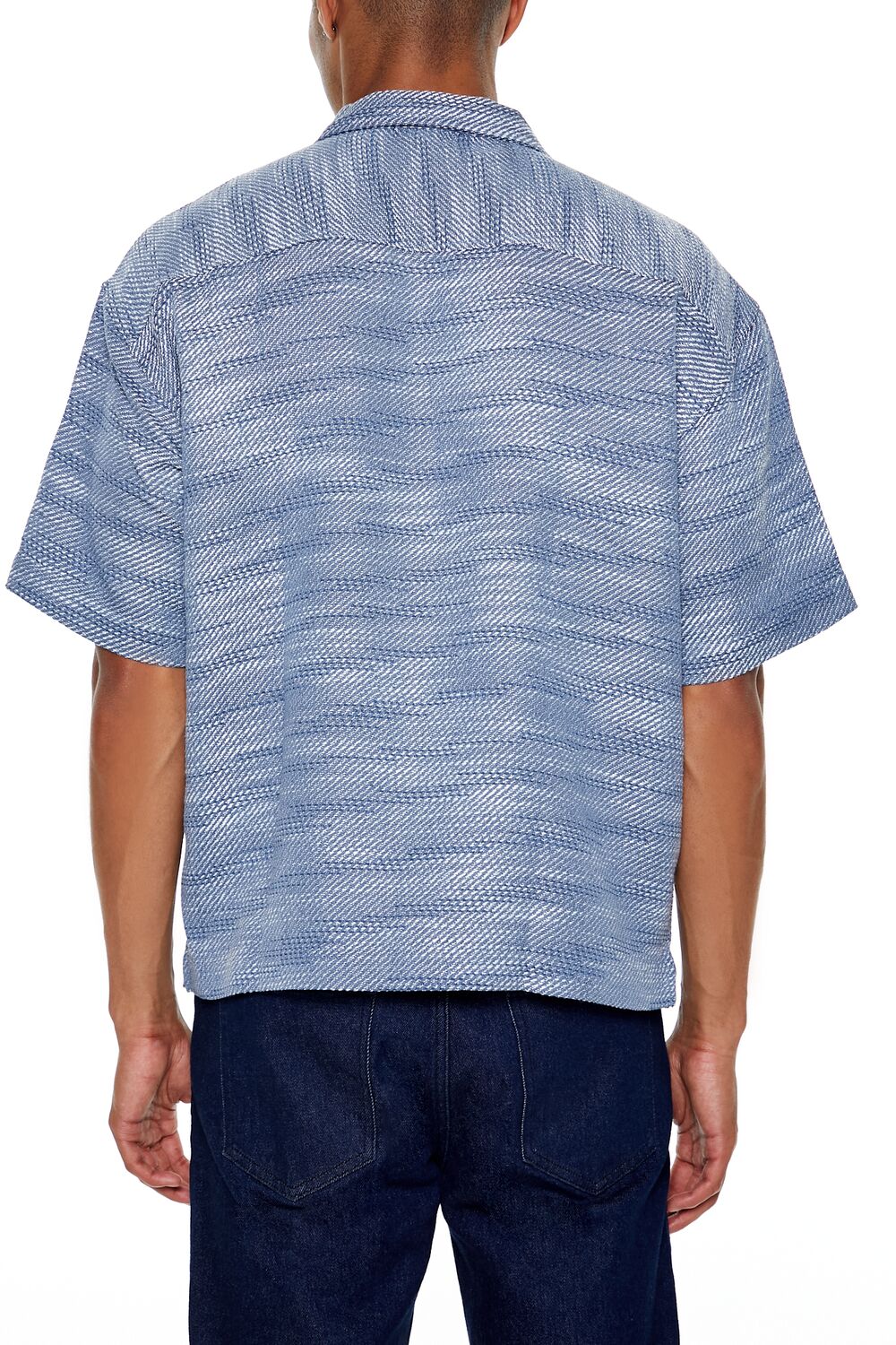  Forever 21 Textured Cuban Collar Shirt - blue cream - Bonton