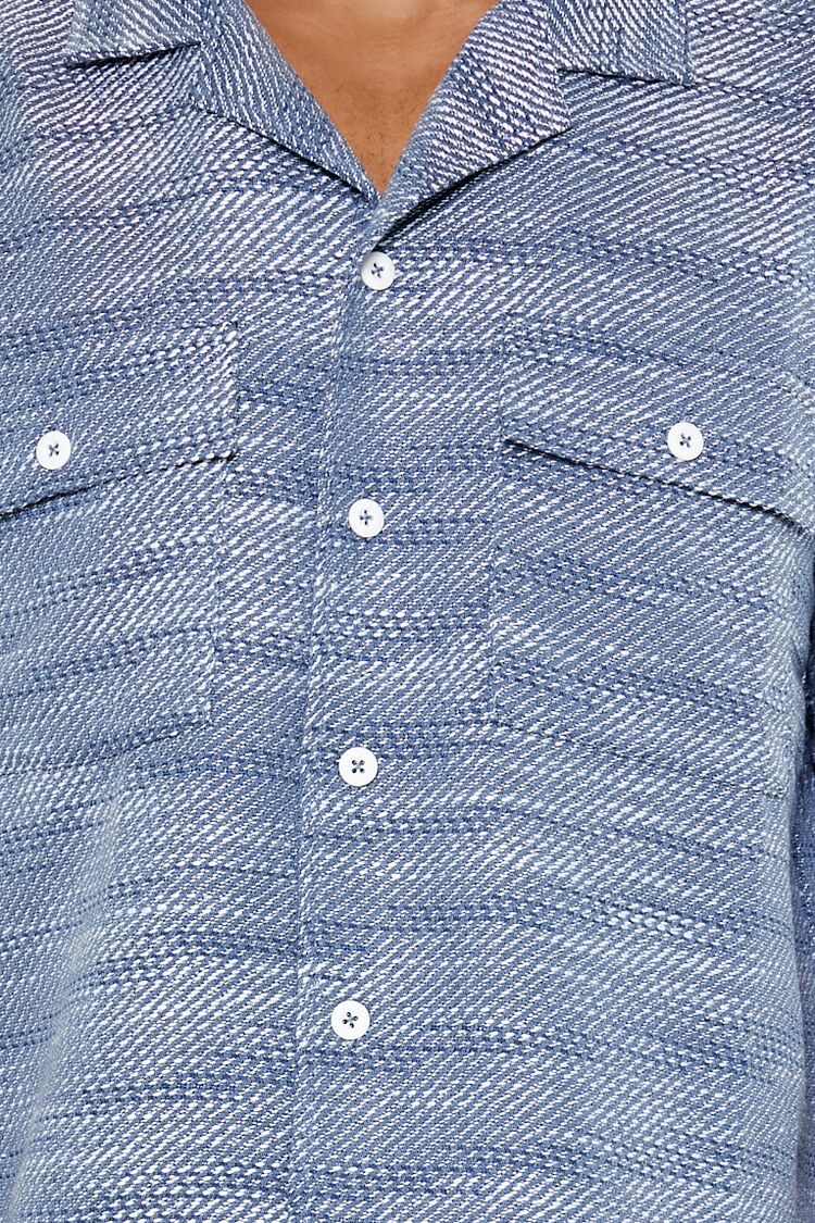  Forever 21 Textured Cuban Collar Shirt - blue cream - Bonton
