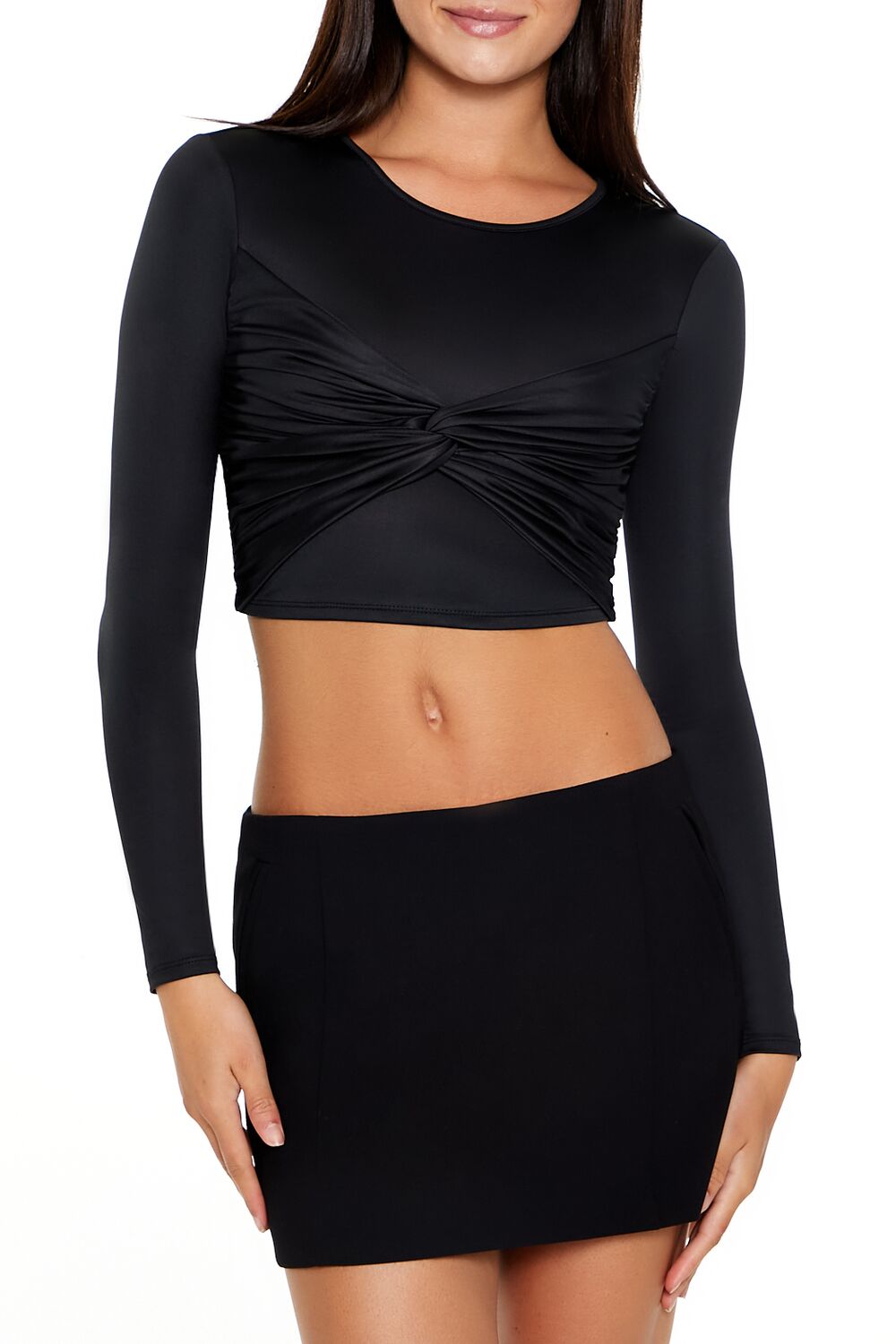  Forever 21 Contour Sculpt Twisted Crop Top - black - Bonton