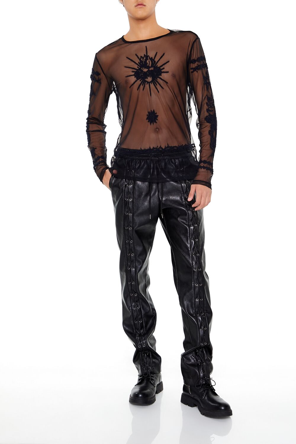 Forever 21 Embroidered Sheer Mesh Top - black - Bonton